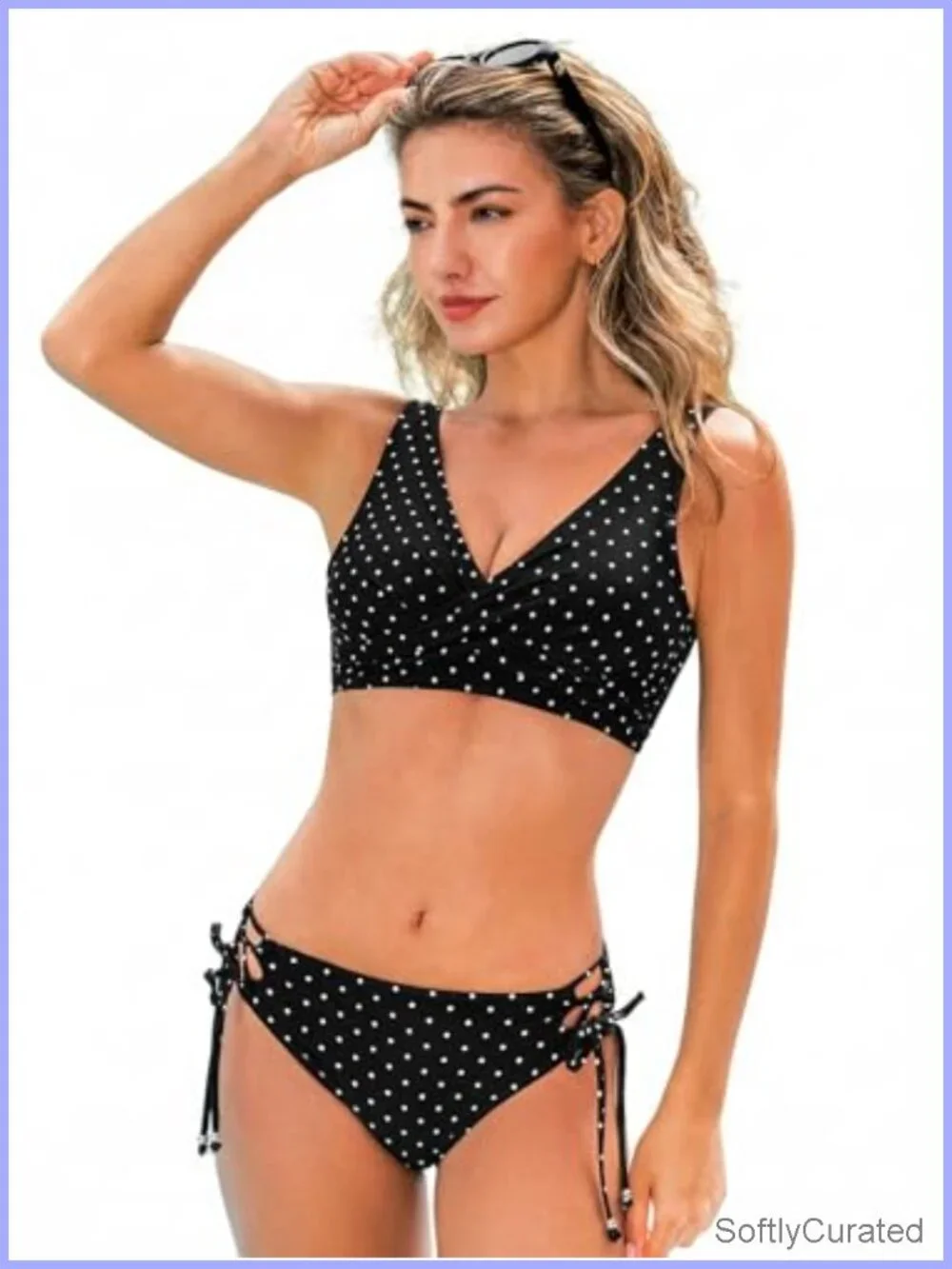 Wrap Front Bikini Set with Lace Up Back, Removable Pads, Adjustable Ties